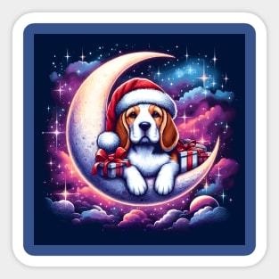 Beagle Dog On The Moon Christmas Sticker